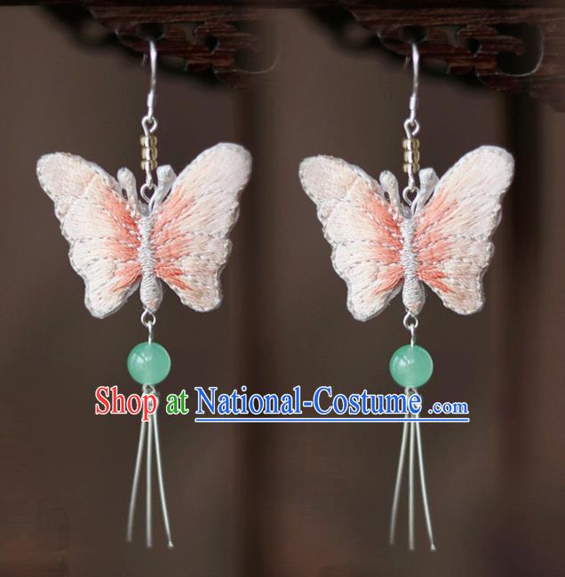 Chinese Traditional Hanfu Court Embroidered Pink Butterfly Ear Accessories Ancient Ming Dynasty Princess Earrings for Women