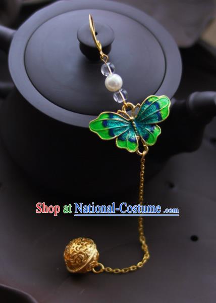 Chinese Traditional Hanfu Green Butterfly Brooch Pendant Ancient Cheongsam Breastpin Accessories for Women