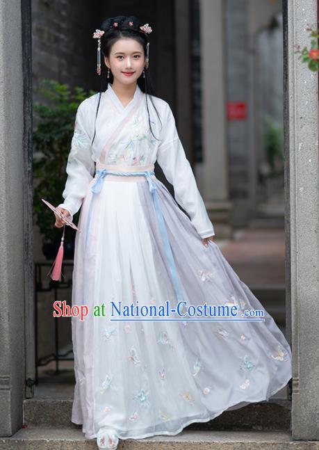 Traditional Chinese Ming Dynasty Rich Lady Replica Costumes Ancient Court White Hanfu Dress for Women