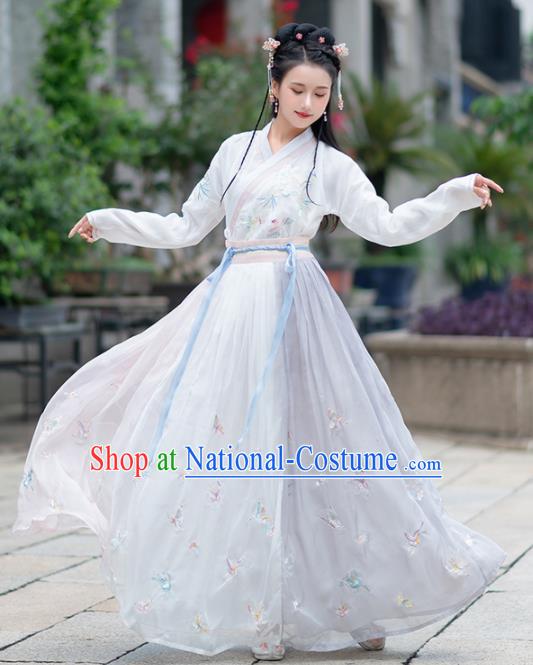 Traditional Chinese Ming Dynasty Rich Lady Replica Costumes Ancient Court White Hanfu Dress for Women