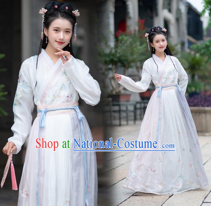 Traditional Chinese Ming Dynasty Rich Lady Replica Costumes Ancient Court White Hanfu Dress for Women