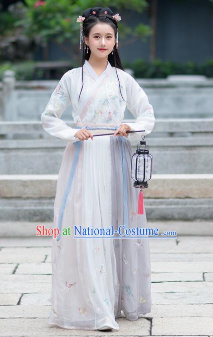 Traditional Chinese Ming Dynasty Rich Lady Replica Costumes Ancient Court White Hanfu Dress for Women