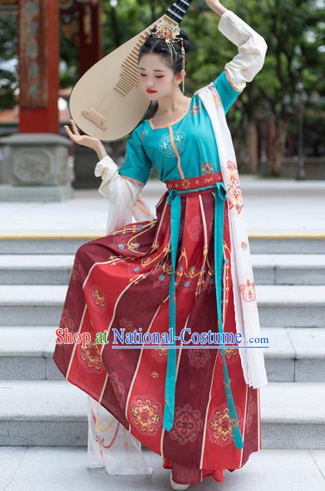 Traditional Chinese Tang Dynasty Court Lady Replica Costumes Ancient Royal Princess Red Hanfu Dress for Women