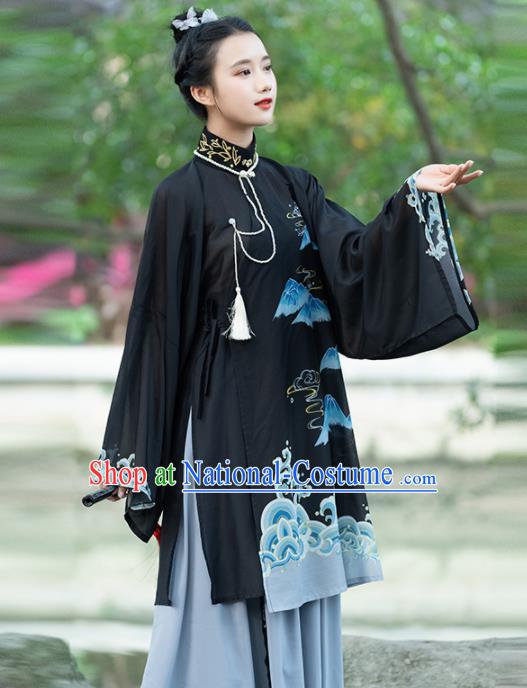 Traditional Chinese Ming Dynasty Nobility Lady Replica Costumes Ancient Court Countess Black Hanfu Dress for Women