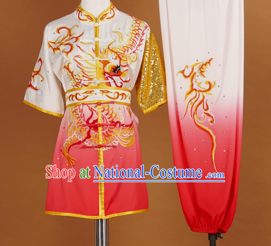 Red Color Changing Short Sleeves Martial Arts Suit Kung Fu Dress Wushu Suits Stage Performance Competition Full Set