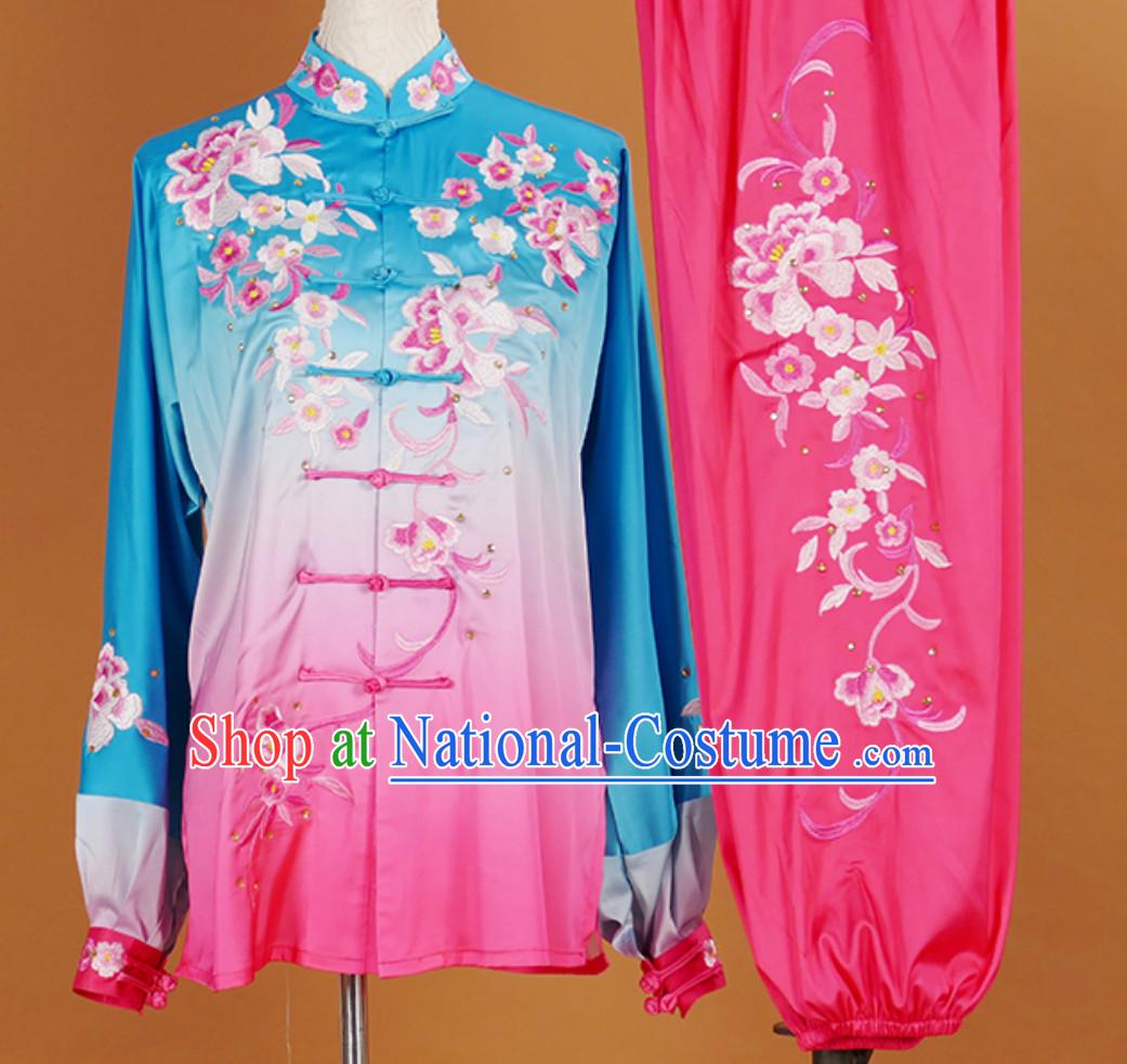 Top Embroidered Color Changing Long Sleeves Tai Chi Suits Martial Arts Clothing Kung Fu Dress Wushu Suits Stage Performance Competition Full Set