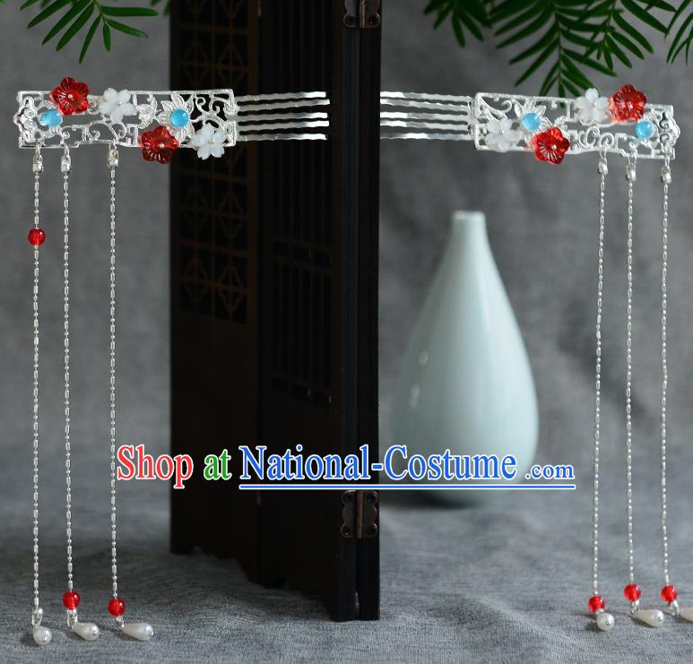 Chinese Ancient Tang Dynasty Palace Princess Lotus Tassel Hair Comb Hairpins Traditional Hanfu Court Hair Accessories for Women