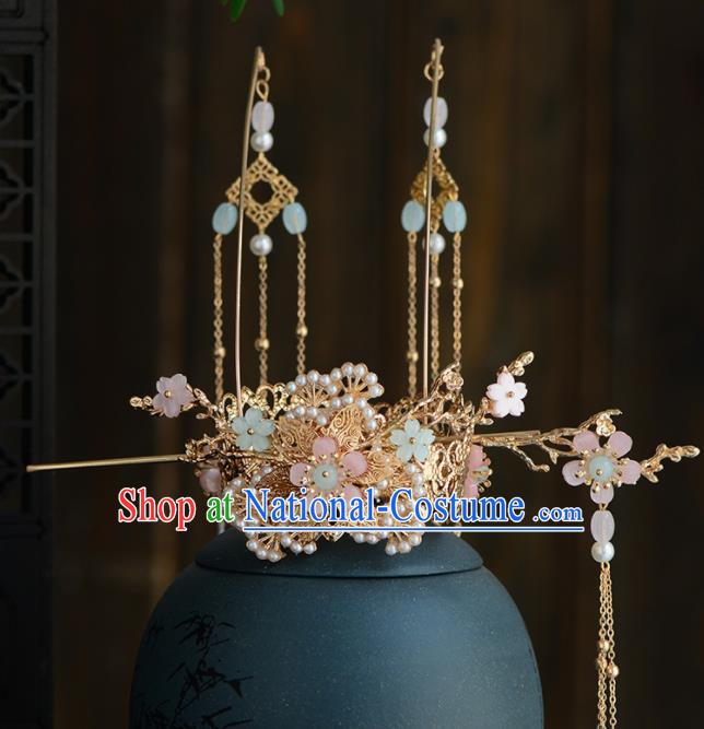 Chinese Ancient Tang Dynasty Palace Princess Pine Tassel Hair Crown Hairpins Traditional Hanfu Court Hair Accessories for Women