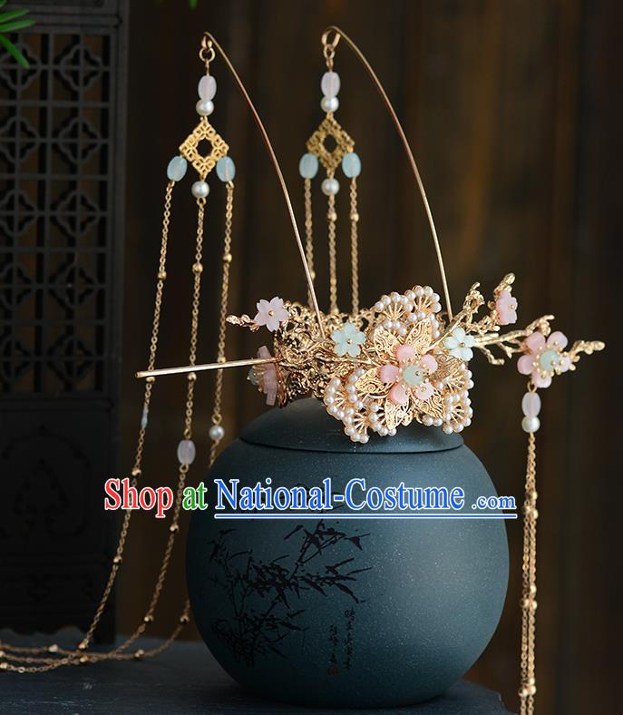 Chinese Ancient Tang Dynasty Palace Princess Pine Tassel Hair Crown Hairpins Traditional Hanfu Court Hair Accessories for Women