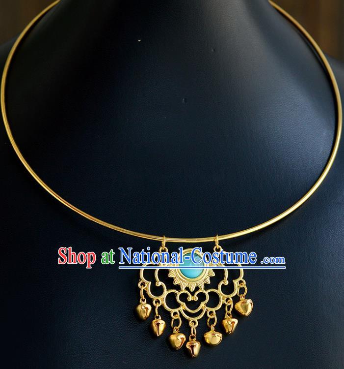 Chinese Traditional Hanfu Jewelry Accessories Ancient Ming Dynasty Princess Golden Necklace for Women