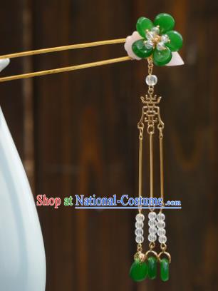 Chinese Ancient Tang Dynasty Princess Green Plum Tassel Hairpins Traditional Hanfu Court Hair Accessories for Women