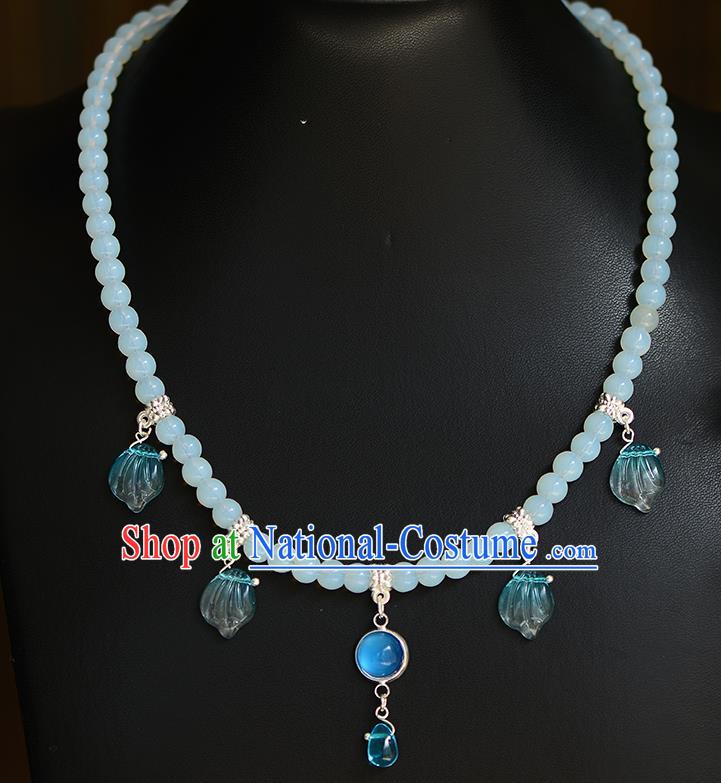 Chinese Traditional Hanfu Jewelry Accessories Ancient Ming Dynasty Princess Blue Necklace for Women