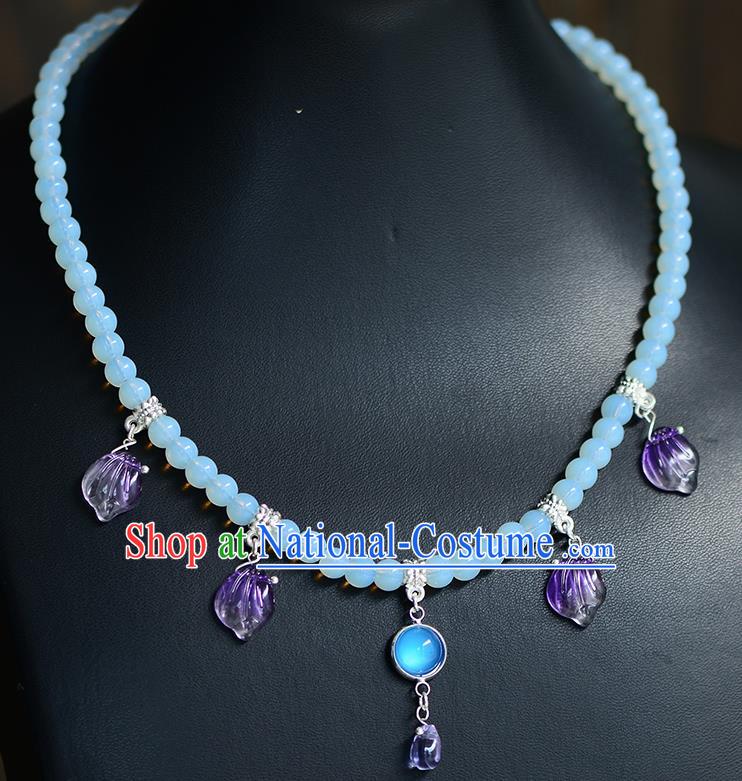 Chinese Traditional Hanfu Jewelry Accessories Ancient Ming Dynasty Princess Purple Necklace for Women