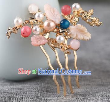 Chinese Ancient Ming Dynasty Princess Leaf Hair Comb Hairpins Traditional Hanfu Court Hair Accessories for Women