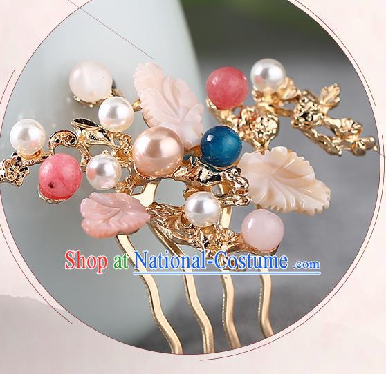 Chinese Ancient Ming Dynasty Princess Leaf Hair Comb Hairpins Traditional Hanfu Court Hair Accessories for Women