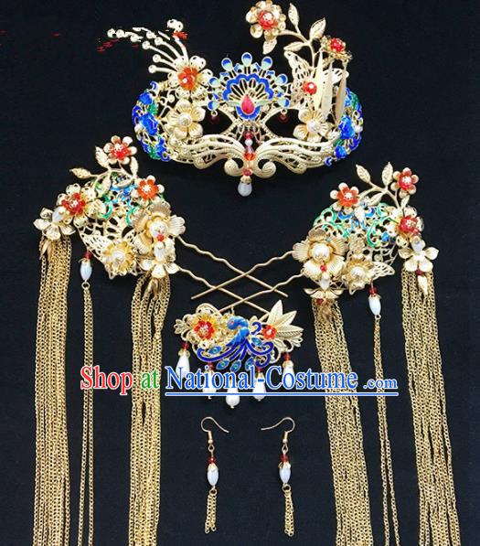 Chinese Ancient Qing Dynasty Phoenix Coronet Hairpins Traditional Hanfu Court Princess Hair Accessories for Women