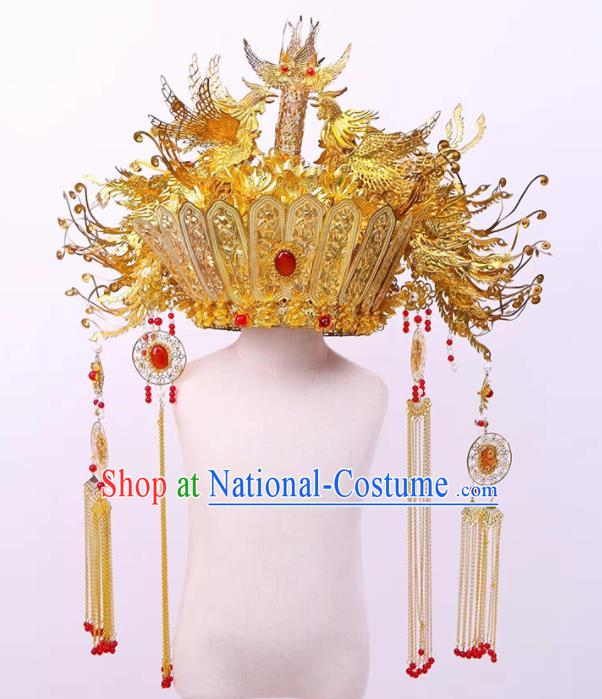 Chinese Ancient Bride Luxury Phoenix Coronet Hairpins Traditional Hanfu Court Princess Hair Accessories for Women