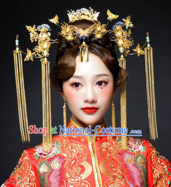 Chinese Ancient Ming Dynasty Bride Phoenix Coronet Hairpins Traditional Hanfu Court Princess Hair Accessories for Women