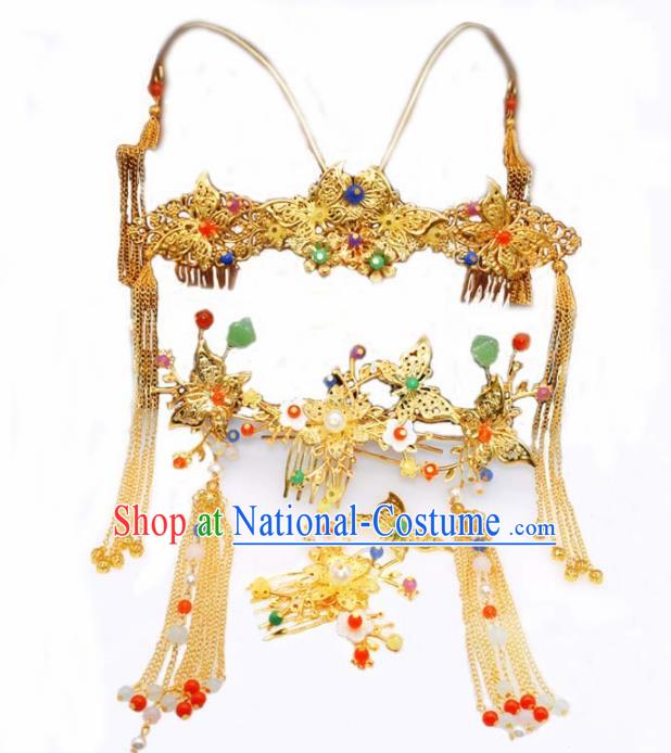 Chinese Ancient Tang Dynasty Bride Phoenix Coronet Hairpins Traditional Hanfu Court Princess Hair Accessories for Women