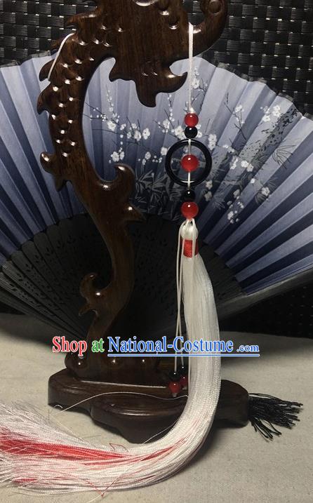 Traditional Chinese Hanfu Jade Waist Accessories Ancient Swordsman White Tassel Pendant