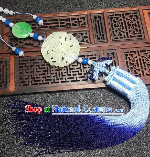 Traditional Chinese Hanfu Jade Carving Longevity Waist Accessories Ancient Swordsman Brooch Tassel Pendant