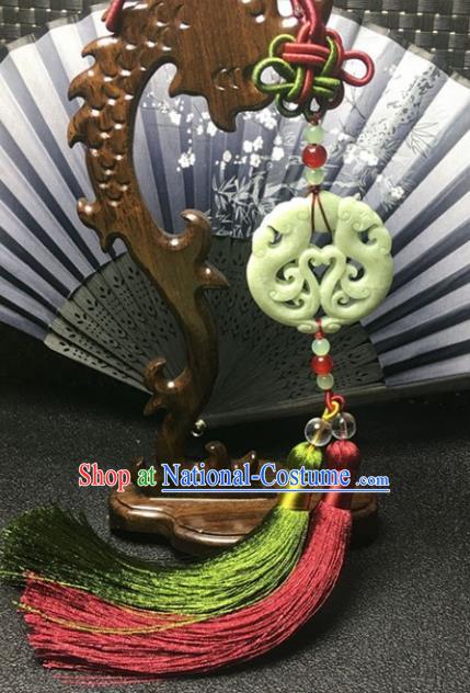 Traditional Chinese Hanfu Jade Carving Phoenix Waist Accessories Tassel Pendant Ancient Swordsman Brooch