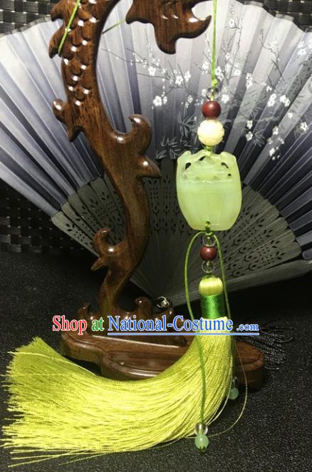 Traditional Chinese Hanfu Jade Bucket Waist Accessories Yellow Tassel Pendant Ancient Swordsman Brooch