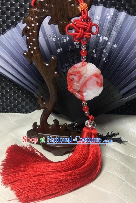 Traditional Chinese Hanfu Jade Pi Xiu Waist Accessories Red Tassel Pendant Ancient Swordsman Brooch