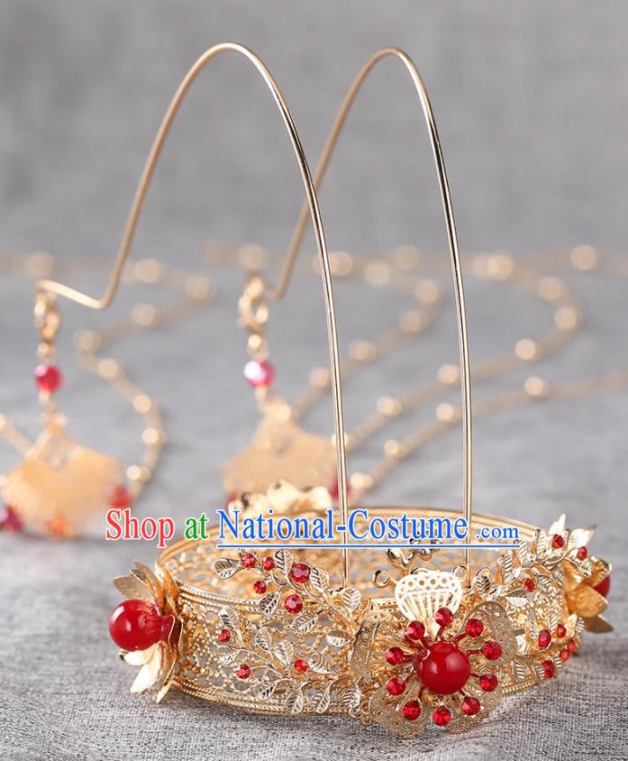 Chinese Ancient Ming Dynasty Princess Golden Tassel Phoenix Coronet Hairpins Traditional Hanfu Court Hair Accessories for Women