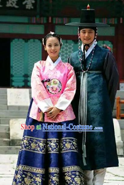 Traditional Korean Court Hanbok Asian Korea Ancient Princess and Prince Apparel Costumes Complete Set for Women for Men