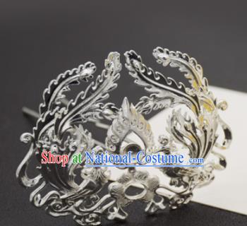 Chinese Ancient Ming Dynasty Queen Argent Phoenix Hairpins Traditional Hanfu Court Hair Accessories for Women