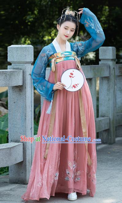 Traditional Chinese Tang Dynasty Imperial Consort Replica Costumes Ancient Court Princess Pink Hanfu Dress for Women