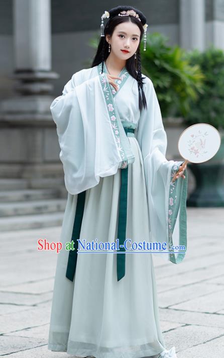 Traditional Chinese Jin Dynasty Royal Princess Replica Costumes Ancient Court Lady Green Hanfu Dress for Women