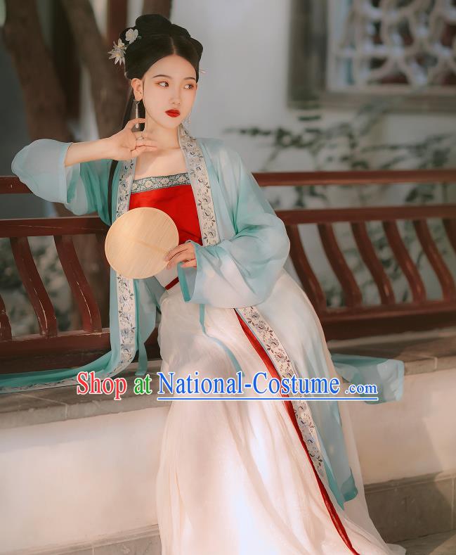 Traditional Chinese Song Dynasty Rich Lady Replica Costumes Ancient Court Princess Green Hanfu Dress for Women