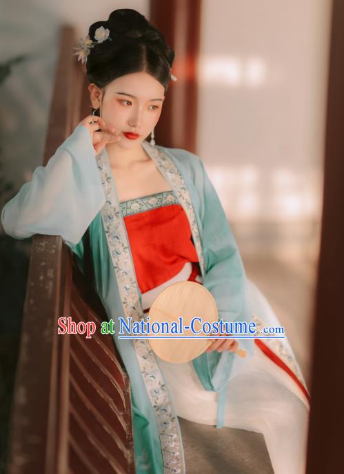 Traditional Chinese Song Dynasty Rich Lady Replica Costumes Ancient Court Princess Green Hanfu Dress for Women