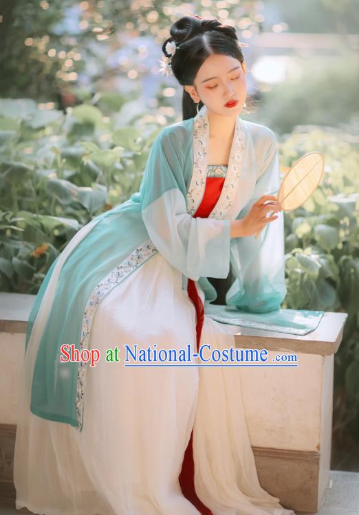 Traditional Chinese Song Dynasty Rich Lady Replica Costumes Ancient Court Princess Green Hanfu Dress for Women