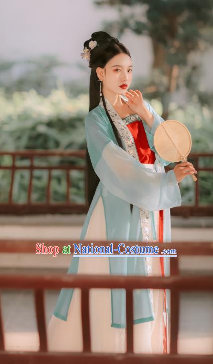 Traditional Chinese Song Dynasty Rich Lady Replica Costumes Ancient Court Princess Green Hanfu Dress for Women