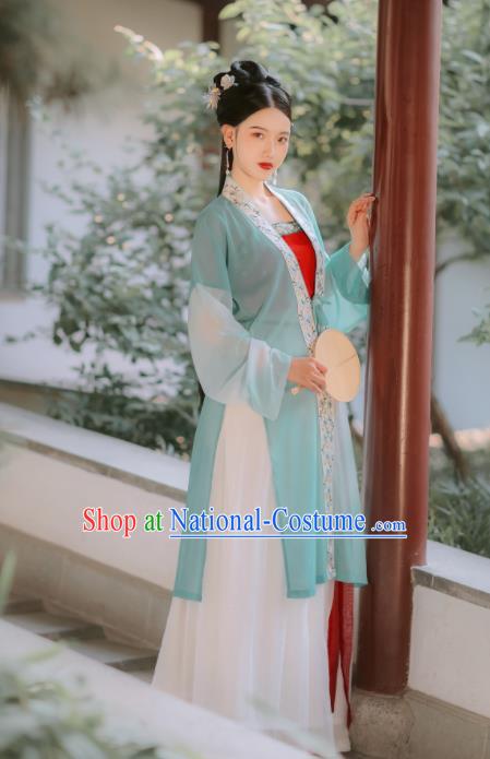 Traditional Chinese Song Dynasty Rich Lady Replica Costumes Ancient Court Princess Green Hanfu Dress for Women