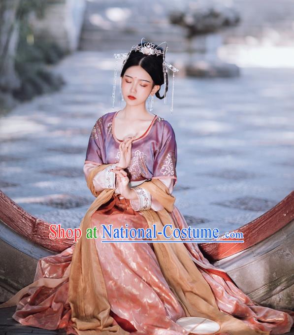 Traditional Chinese Tang Dynasty Palace Lady Replica Costumes Ancient Court Princess Purple Hanfu Dress for Women