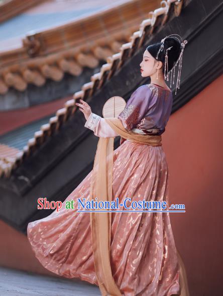 Traditional Chinese Tang Dynasty Palace Lady Replica Costumes Ancient Court Princess Purple Hanfu Dress for Women