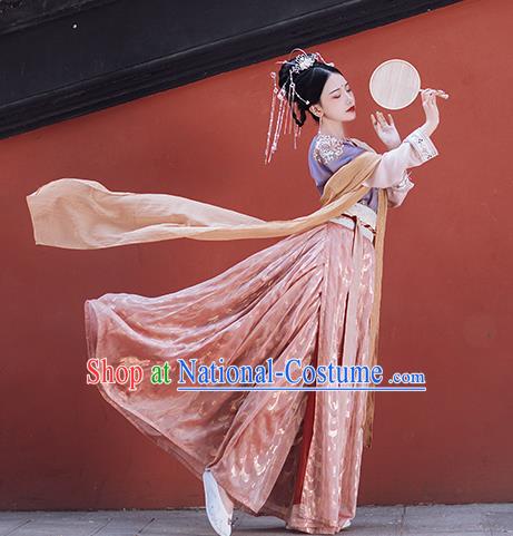 Traditional Chinese Tang Dynasty Palace Lady Replica Costumes Ancient Court Princess Purple Hanfu Dress for Women