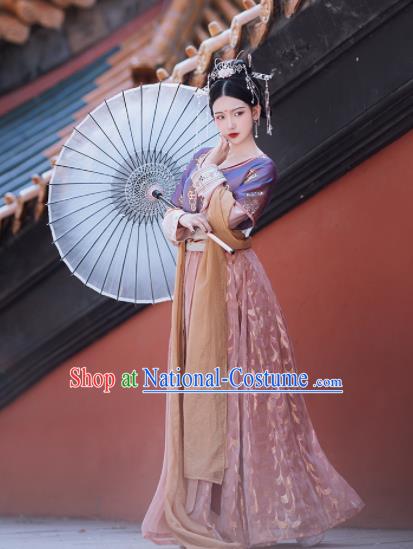 Traditional Chinese Tang Dynasty Palace Lady Replica Costumes Ancient Court Princess Purple Hanfu Dress for Women