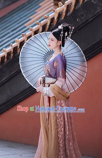 Traditional Chinese Tang Dynasty Palace Lady Replica Costumes Ancient Court Princess Purple Hanfu Dress for Women