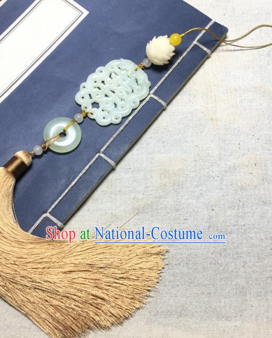 Traditional Chinese Hanfu Wedding Jade Carving Waist Accessories Tassel Pendant Ancient Swordsman Brooch