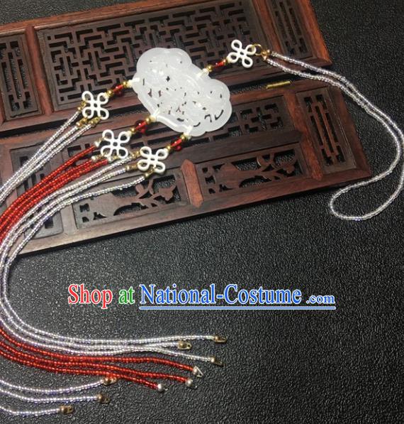 Traditional Chinese Hanfu Jade Carving Waist Accessories Beads Tassel Pendant Ancient Swordsman Brooch