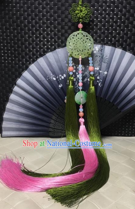 Traditional Chinese Hanfu Jade Carving Bats Waist Accessories Tassel Pendant Ancient Swordsman Brooch