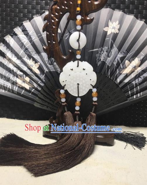 Traditional Chinese Hanfu Jade Carving Pi Xiu Waist Accessories Palace Brown Tassel Pendant Ancient Swordsman Brooch