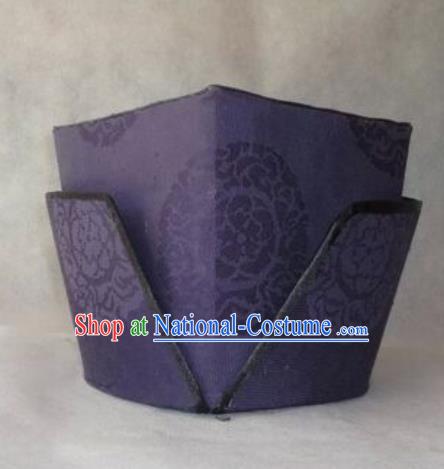 Chinese Traditional Handmade Song Dynasty Ministry Councillor Purple Hat Ancient Drama Landlord Headwear for Men