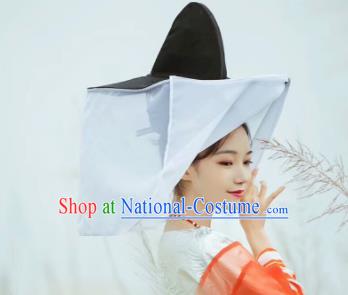 Chinese Traditional Hanfu Swordsman Hat Ancient Tang Dynasty Court Lady White Curtain Hat for Women