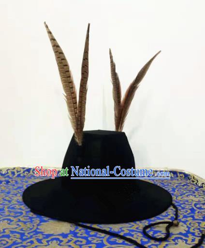 Chinese Traditional Handmade Ming Dynasty Blades Black Hat Ancient Drama Imperial Bodyguard Headwear for Men